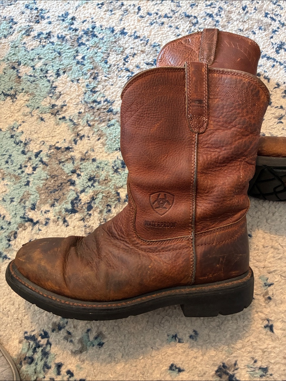 Ariat Brown men’s 10.5 D Leather Pull-On Waterproof Work Boots cowboy - Picture 12 of 12